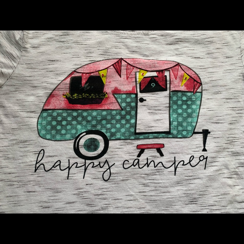 Happy Camper T-shirt Graphic Gray Cotton S NWOT - Picture 3 of 5